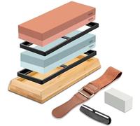 SEVERNO Kit d'affûtage de couteaux 400/1000 3000/8000 pierre à griller avec pierre à aiguiser base en bambou cuir de retrait pour couteaux, aiguiseur, guide d'angle, support en bois et pierre