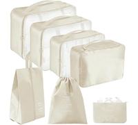 Severno Lot de 7 sacs de rangement pour valise, sacs de voyage pour vêtements et chaussures, beige