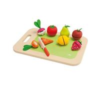 Sevi 82320 Schneidebrett aus Holz mit Früchten 27 x 18 cm, Zubehör für Spielküche, hochwertiges Spielset, Obst und Gemüse lernen, Rollenspiel Frühstück für Kinder ab 3 Jahren, Bunt