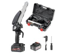 SEVICO Tronçonneuse sans fil 8 pouces 21 V 6 Ah - Mini tronçonneuse à une main avec batterie et mallette - Scie d'élagage sans fil pour jardin, coupe du bois et entretien des arbres - Tronçonneuse