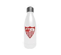 Sevilla Bouteille d'eau en acier, Bidon, Gourde, Fermeture hermétique, Blanc, Bouclier Sevilla FC, Produit officiel (CyP Brands)
