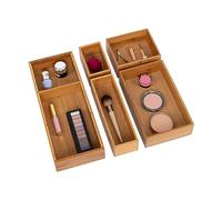 Seville Classics Bacs de rangement en bambou de qualité supérieure pour argenterie, garde-manger, placard, bureau, stylos, ustensiles, maquillage, tasse K, bambou, ensemble de bacs avec séparateurs (5