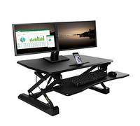 Seville Classics Height Adjustable Dual Monitor Riser with Keyboard Tray & Smartphone/Tablet Stand, Black