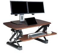 Seville Classics Height Adjustable Dual Monitor Riser with Keyboard Tray & Smartphone/Tablet Stand, Walnut