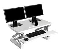 Seville Classics Height Adjustable Dual Monitor Riser with Keyboard Tray & Smartphone/Tablet Stand, White