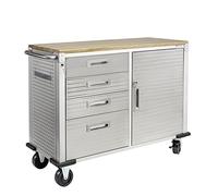 Seville Classics UHD20244 l'établi de 4 tiroirs, robuste en métal à revêtement poudré, en bois de hêtre, 121,9 x 50,8 x 95,2 cm, gris