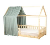 Sevira Kids | Ciel de lit cabane en gaze de coton Vert de - Vert de gris 130x360 cm Made in France