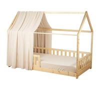 Sevira Kids | Ciel de lit cabane en Gaze de Coton - 130x420 cm Beige - Made in France