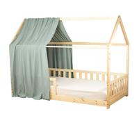 Sevira Kids | Ciel de lit cabane en gaze de coton Vert de - Vert de gris 130x330 cm Made in France