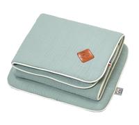 SEVIRA KIDS | Set berceau, couverture et coussin en gaze de coton, Jeanne - 50x70 cm Vert de gris - Made in France