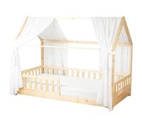 Sevira Kids | Set Double Ciel de lit cabane en Gaze de Coton - 130x330 cm Blanc - Made in France