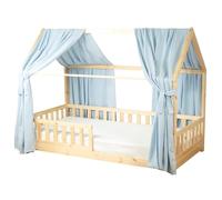 Sevira Kids Set double ciel de lit cabane en gaze de coton - Bleu 130x330 cm Made in France