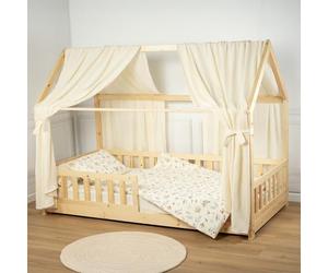 Sevira Kids - Set Double Ciel de lit cabane en Gaze de Coton - 130x420 cm Made in France