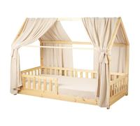 Sevira Kids | Set double ciel de lit cabane en gaze de coton - Beige 130x360 cm Made in France