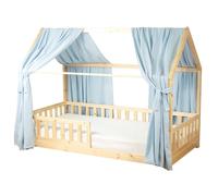 Sevira Kids Set double ciel de lit cabane en gaze de coton - Bleu 130x360 cm Made in France
