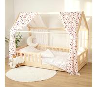 Sevira Kids - Set Double Ciel de lit cabane en Gaze de Coton Coeurs Lovio - 360 cm Made in France