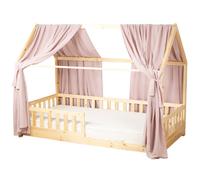 Sevira Kids | Set double ciel de lit cabane en gaze de coton - Rose 130x360 cm Made in France