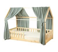 Set double ciel de lit cabane en gaze de coton DUO Vert 130x420 cm