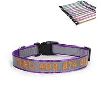 SEVSO Collier réfléchissant personnalisé pour chien, collier brodé avec nom et numéro de téléphone de l'animal de compagnie, peut être utilisé avec une corde de traction (violet foncé)