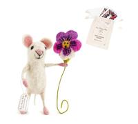 Sew Heart Felt Souris feutrée à la main avec pensée - Laine bio - Décoration d'intérieur fabriquée à la main - Fibres naturelles - Commerce équitable - Ornement animal fantaisie en peluche