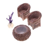 SEWACC 1 Ensemble Mobilier Miniature Rotin de Table Chaises Fait Main pour Garçon Fille de Salle à Manger Réalistes Accessoires de Jeu de Rôle