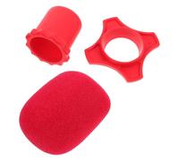 SEWACC 1ensemble Kit de Protection Microphone Main avec Bonnette Mousse Anti-vent Rouge Anneau Silicone Anti-roulis et Manchon Bas Adapté pour Ktv Karaoké et Usage Professionnel