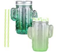 SEWACC 2 Ensembles Tasse À Bec Tasse À Thé De Voyage Gobelet En Verre Avec Couvercle Paille De Voyage Tasses En Verre Avec Paille Tasses Forme Cactus Transparente