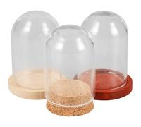 SEWACC 3 Ensembles Cloche en Verre Mini avec Plateau en Bois, Vitrine Transparente en Dôme pour Micro-Paysage, Décoration DIY, pour Plantes et Objets Décoratifs
