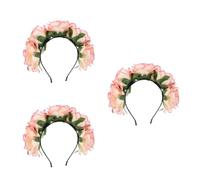 SEWACC 3 Pièces Bandeau à Fleurs Roses Élégantes en Flocage Léger et Confortable, Couronne de Roses Artificielles sans Entretien pour Occasions Spéciales et Fêtes à Thème