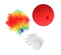SEWACC 3 Pièces Costume de Clown Amusant pour Carnaval Postiche, Nez en Mousse et Moufles en Tissu, Ensemble Créatif pour Jeu de Rôle et Fête Déguisée