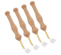 SEWACC 4 Ensembles Aiguille à Piquer Avec Manche En Bois Accessoire De Broderie Aiguille à Poinçonner Kit De Broderie à Main Bambou