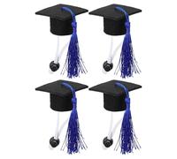 SEWACC 4 Pièces Mini Chapeau Docteur pour Animaux avec Boucle Élastique, Décoration Costume pour Chien, Couleur Bleu Foncé avec Pompon, Accessoire pour Célébration de Diplôme