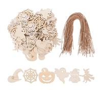 SEWACC 60 Décorations Halloween en Bois Ajouré Kit de Bricolage Créatif Figures de Sorcière Fantômes et Citrouilles 6 Modèles 60 Pièces en Bois Brut Non Traité pour Fête et Décoration