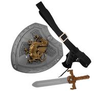 SEWACC Accessoires de Costume Médiéval pour Homme avec Épée en Plastique et Bouclier en Cuir Synthétique, Design Vintage pour Reconstitutions Historiques et Spectacles
