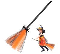 SEWACC Balai de Sorcière pour Halloween, 73 Cm (28,7 Pouces), avec Petite Araignée Décorative, Accessoire de Déguisement pour Soirée Costumée Ou Bal Masqué (Orange)