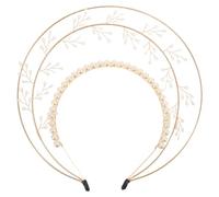 SEWACC Bandeau à Perles Saint-sacrement Bandeau en Fausses Perles Couronne Halo 3 Couches Beige pour Femmes Défilés et Photos Halloween