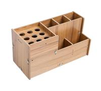 SEWACC Boîte de Rangement Coiffure en Bois pour Ciseaux et Peignes Antidérapante pour Salon Professionnel Outil de Coiffure Bureau G21 Noix de Cajou