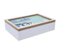 SEWACC Boîte de Tri en Bois Marine 6 Compartiments avec Couvercle - Plateau de Rangement Compartimenté pour Bijoux, Petits Objets et Fournitures - Coffre de Rangement Décoratif