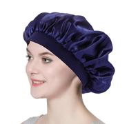 SEWACC Bonnet de Nuit en Satin Large Bord Bleu Marine Couvre-Chef Doux et Soyeux Bonnet de Sommeil Anti-Friction Protection Cheveux Hydratation et Éclat Usage Nuit Maquillage Bain