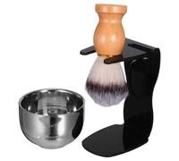 SEWACC Brosse à Barbe et Blaireau pour Hommes Kit Rasage Complet Bol à Raser Inox Manche Support Coloris Châtain Foncé pour Soins Quotidiens Barbe