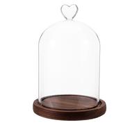 SEWACC Cloche en Verre de Cœur 12X16 CM avec Socle en Bois Style Ancien Cloche Transparente pour Présentation de Fleurs Stabilisées Protection Anti-Poussière Présentoir Décoratif pour