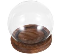 SEWACC Cloche en Verre Transparente Dôme Φ10 Cm avec Socle en Bois Vintage, Vitrine Décorative pour Fleurs Éternelles, Porte-Fleurs Anti-poussière pour Bouquet de Mariée et Micro-Paysage