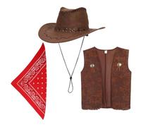 SEWACC Costume De Cow-Boy Pour Enfants Gilet De Cow-Boy Chapeau Écharpe Tenue Western Pour Halloween Carnaval Cosplay Taille Adaptée 115-130 Cm