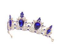 SEWACC Couronne Baroque Vintage Bleue en Alliage Léger Strass en Goutte D’eau - Accessoire Cheveux pour Demoiselle D’honneur, Mariages et Bals de Fin D’année - Bijou Coiffure Élégant