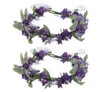 SEWACC Couronne de Fleurs de Lavande Artificielle Violette Foncée, Lot de 2 Bandeaux Coiffes de Mariage Légers et Confortables, Accessoires Cheveux pour Cérémonies, Photos de Plage