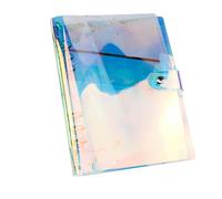 SEWACC Couverture de Cahier de Voyage PVC Coloré avec Anneaux et Fermeture Bouton Métallique Pochette Transparente pour Carnet à Mobiles Fournitures de Bureau et Scolaire