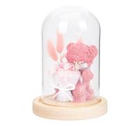 SEWACC Décoration de Bureau Fleurs Immortelles en Verre - Ours en Fleur Préservée sous Cloche en Verre Transparente Présent Maîtresse École et Fête des Enseignants Taille Compacte