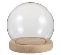 SEWACC Dôme de Verre Rond Transparent Φ11cm avec Socle en Bois, Cloche Protectrice Isolante pour Fleurs Séchées et Figurines en Argile, Décoration Intérieure Polyvalente pour Bureau