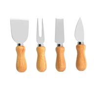 SEWACC Ensemble de 4 Ustensiles à Fromage en Acier Inoxydable Spatule à Fromage Ménagères pour Pâtisserie Cuisine Manche en Bois Poli Accessoire Compact pour Trancher et Pizza