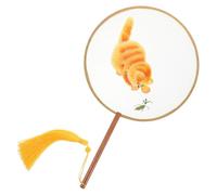 SEWACC Éventail Rond Chinois Brodé Double Face Motif Chat Éventail Décoratif Circulaire en Tissu pour Garçon et Filles et Usage Estival Broderie Délicate de Style Chinois Classique